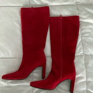 St John Vintage Suede Heeled Boots Italy 6 1/2 B Red